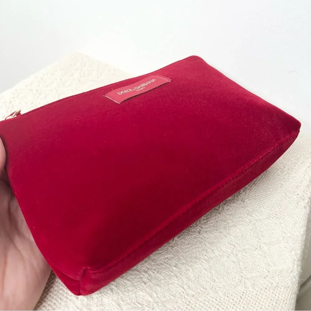 Dolce & Gabbana Beauty Red Velour Cosmetic Zip Pouch Bag Clutch